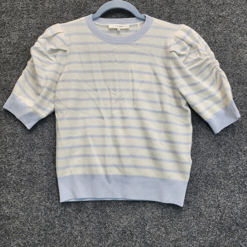 NWT FRAME The Frankie Cashmere Blend Striped‎ Puff Sleeve Coquette Sweater XS